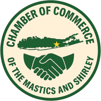 A logo with writing and a image with hand shaking and a island